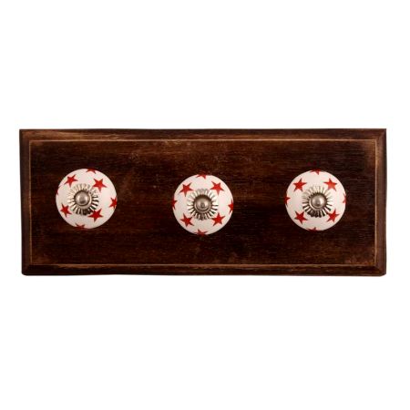 Red Star Ceramic Wooden Hooks